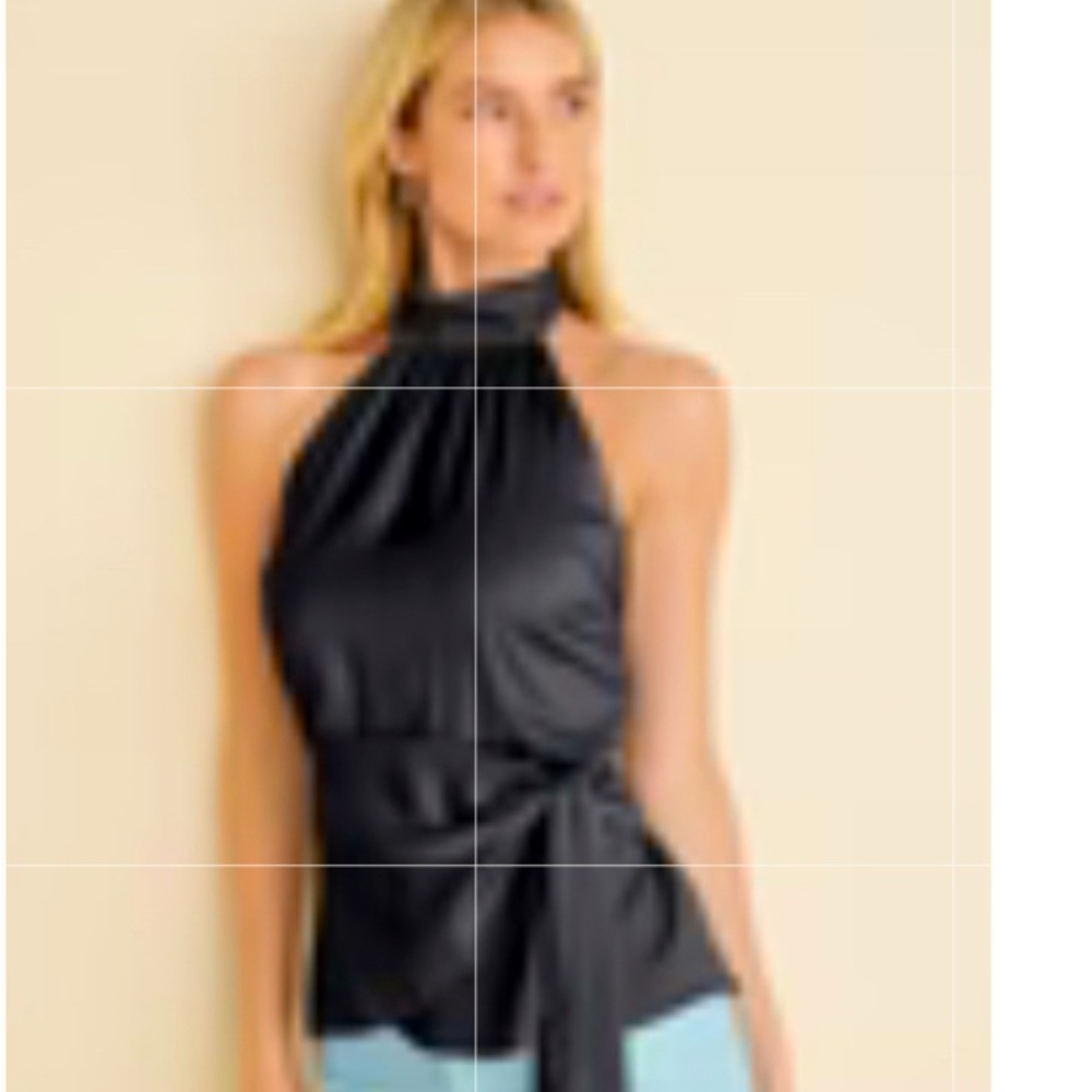 VENUS Black Halter Tie Front Blouse